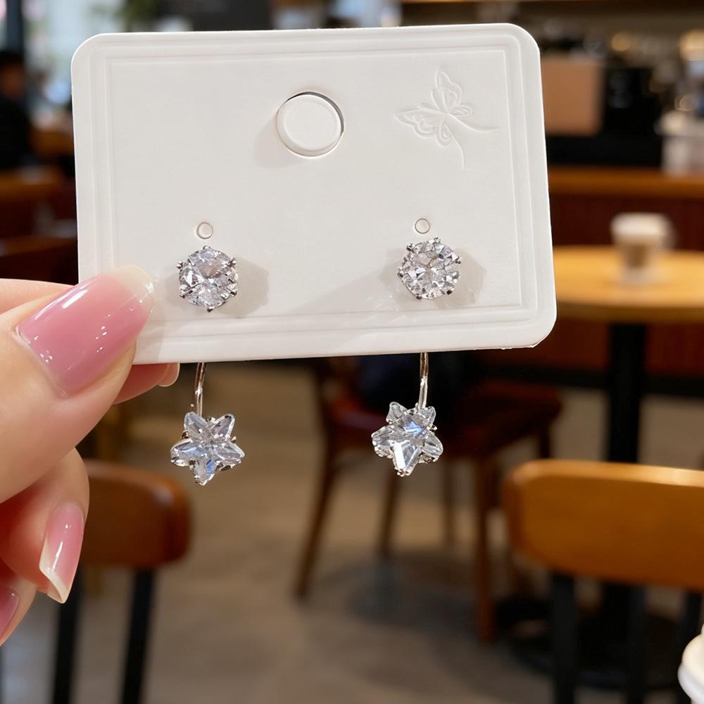 Small temperament geometric flash zirconium stud earrings, five-pointed star love, a two-wear rear-hanging earrings, going out commuting earrings.