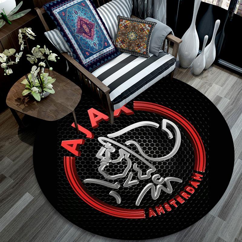 AFC Ajax Amsterdam Logo Runder Teppich, Rutschfester Waschbarer Kreis Teppich Für Wohnzimmer Schlafzimmer Spielzimmer, Sportfan Dekoration, Feiertags Geburtstagsgeschenk