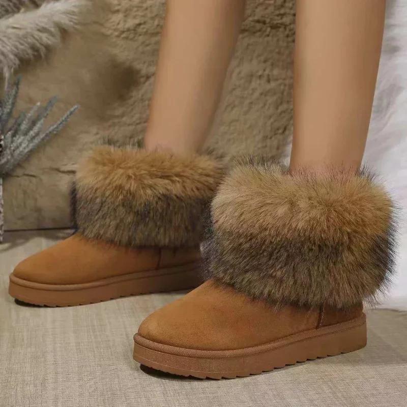 Fashion Women Shoes 2024 Retro Round Toe Women's Boots Winter Plush Warm Short Boots Lightweight Non-slip Ladies Snow Boots