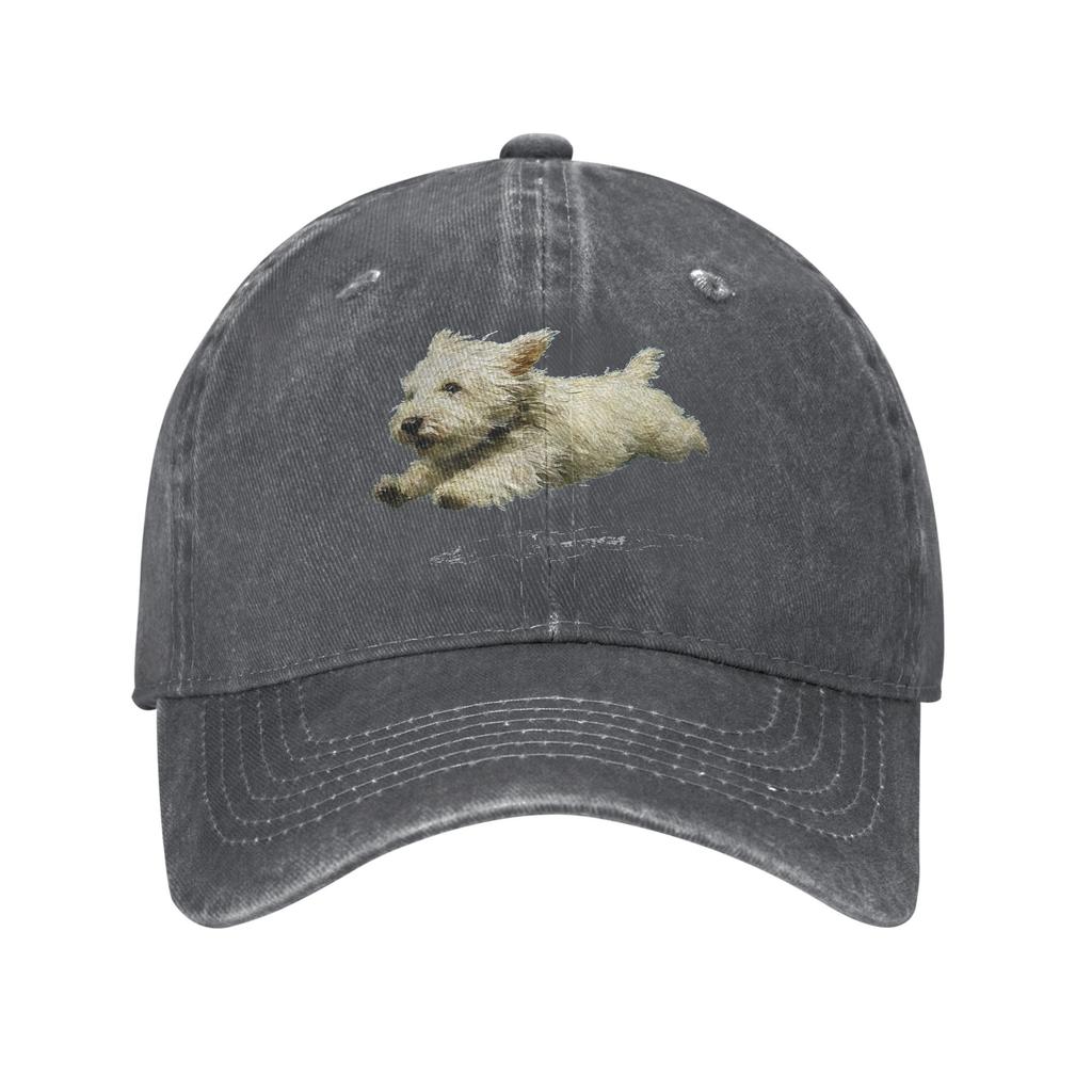 Funny Retro Cute Running Dog Art Print Sun Baseball Cap Couple Women Washed Trucker Hat Hot Sale Print Kpop Rock Snapback Cap