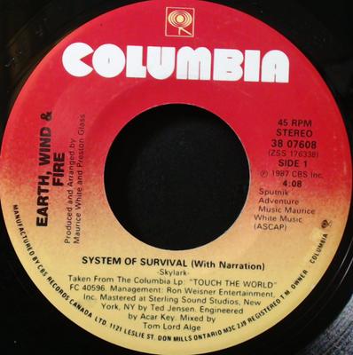 7inch Record EARTH, WIND & FIRE - System Of Survival 3807608 Columbia 1987 Canada Dance & Electronica Used