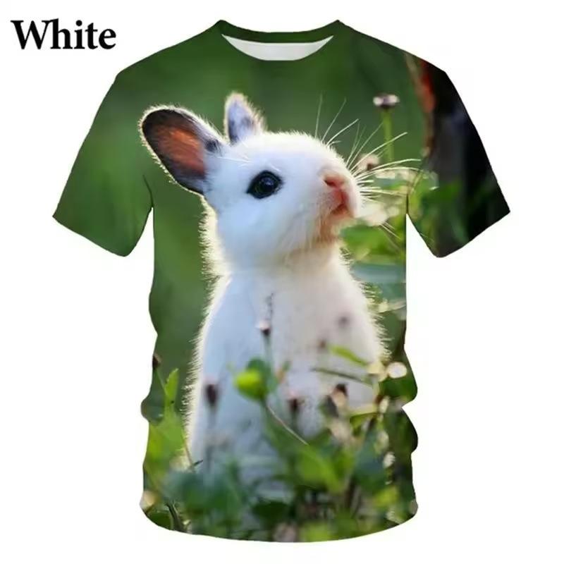 Summer Round Neck 3D Cute Rabbit Print Top Fashionable Casual Short Sleeved Children's Girl and Boy Unisex T-shirts