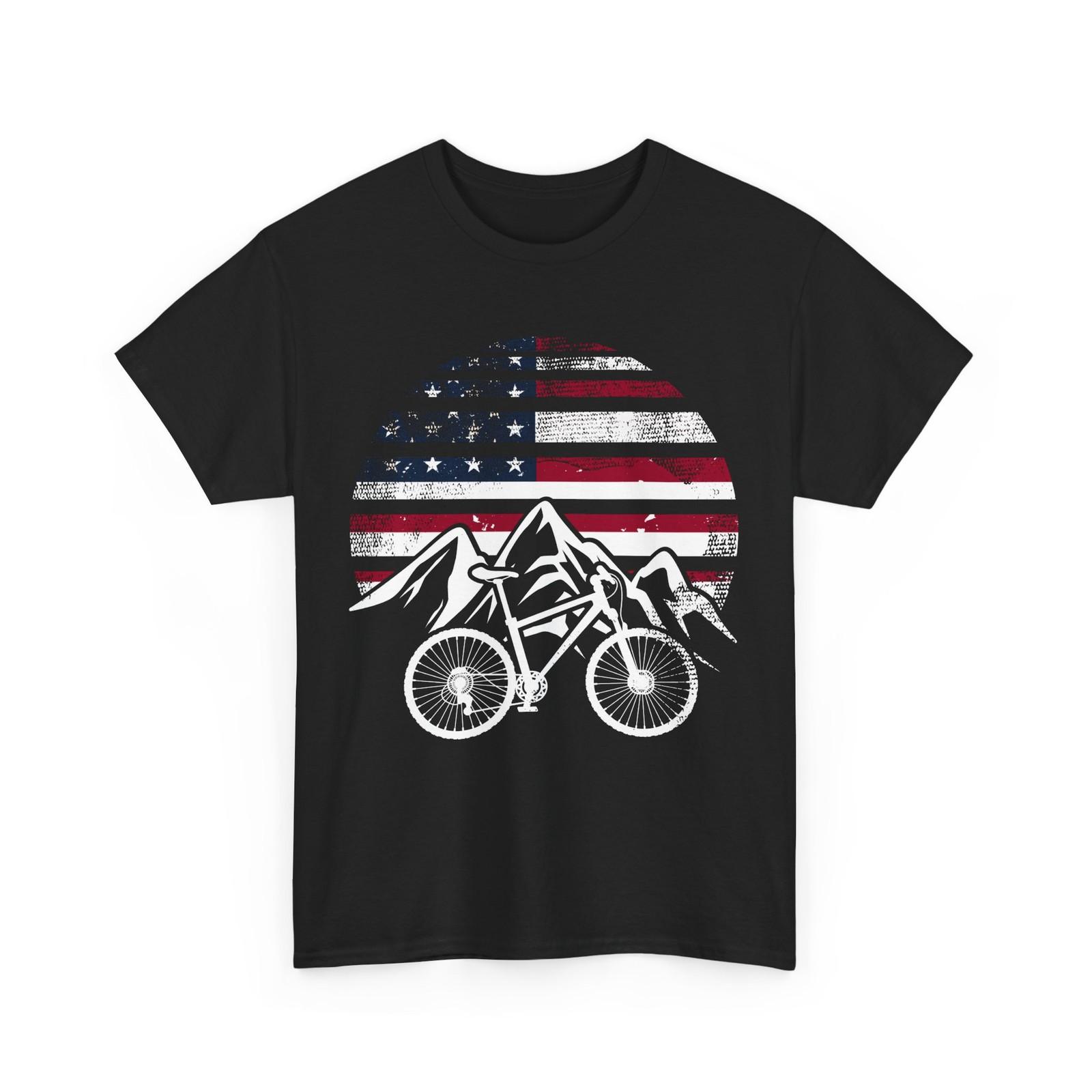 MTB Shirt, American Flag Mountain Bike Biking Lovers Biker Men T-Shirt L