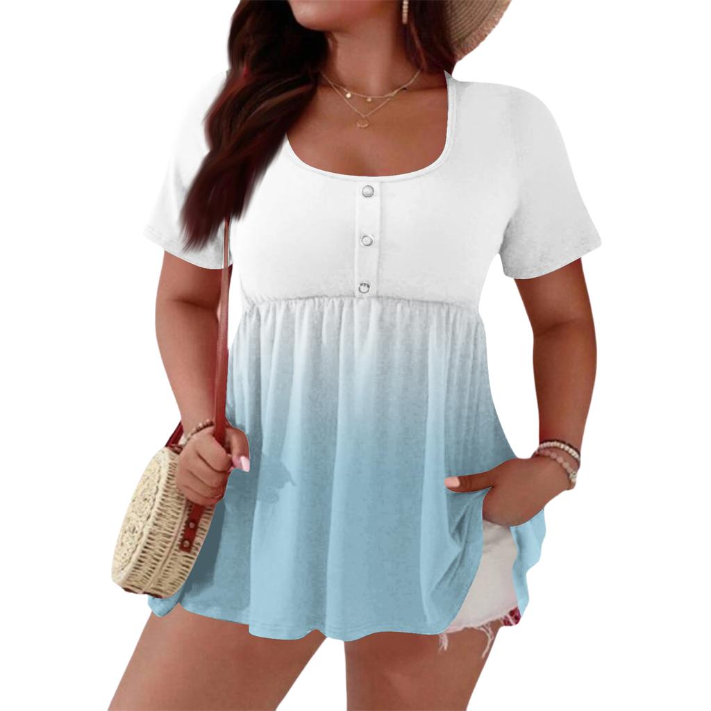 Women's Fashionable Casual Short Sleeve Loose Fit Button Front Printed Blouse