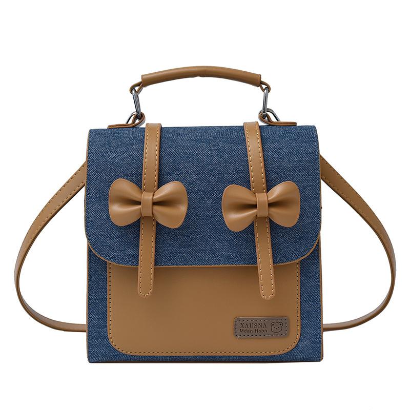 New Bow Fashion Backpack Multi-functional Solid Color Small Backpack Splicing Shoulder Bag