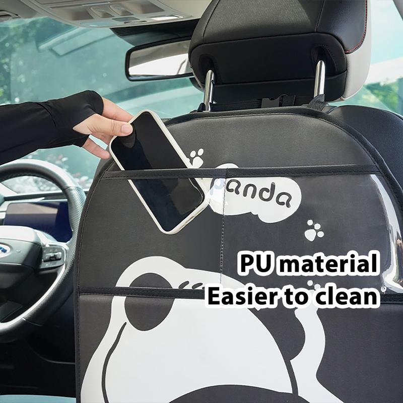 Kick Mat Back Seat Protector Cartoon Panda Car Backseat Cover With Transparent Pocket Car Seat Mat Protector Car Accessories For