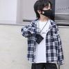 Chłopięca Kurtka w Kratę z Kapturem i Długim Rękawem - Styl Koreański Wiosna/Jesień