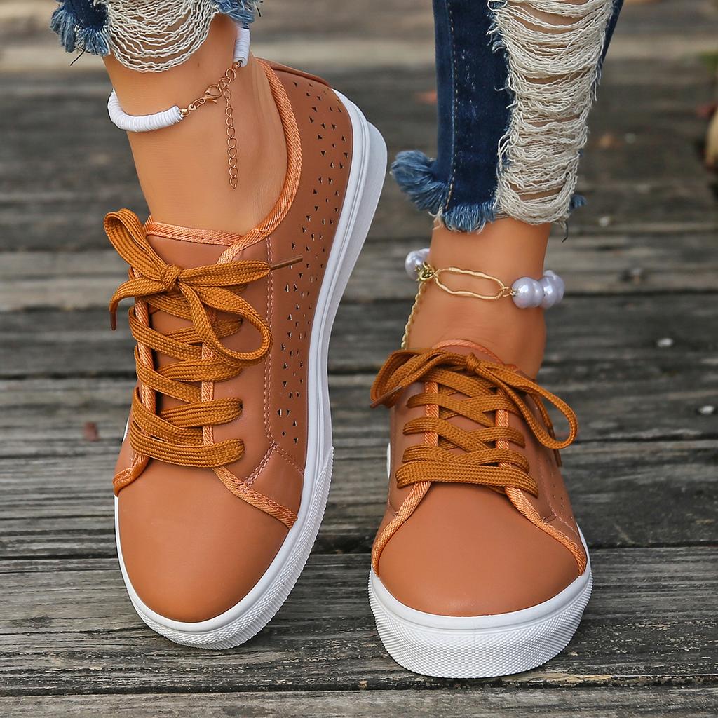 Fashion New Women's Vulcanized Shoes Round Toe Casual Shoes Flat Bottom Board Shoe Lace-up Women Versatile Comfortable Lace Up Sneakers