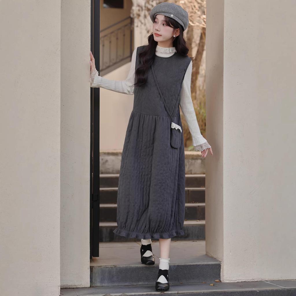 2026 Women's Quilted Sleeveless Tulip Dress with Knit Cardigan Set - Versatile Layering Fashion