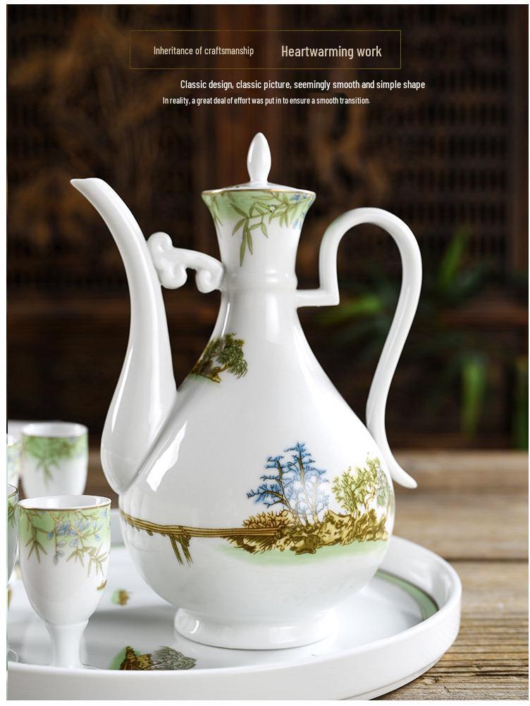 Baijiu Decanter & Ceramic Wine Glass Set with Gift Box