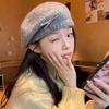 Bow beret women's new autumn and winter face small gray knitted hat warm wool hat versatile