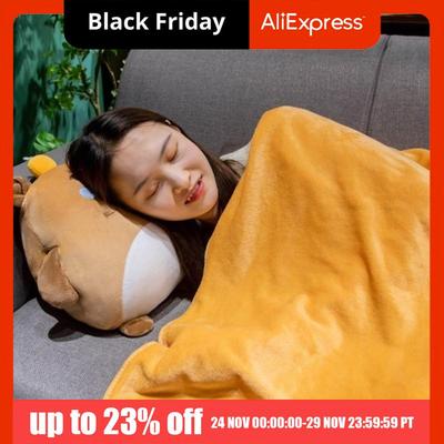 3-in-1 Capybara Throw Pillow PP Cotton Filled Air Conditioning Blanket Plush Pillow Blanket Animal Pattern Storage Design