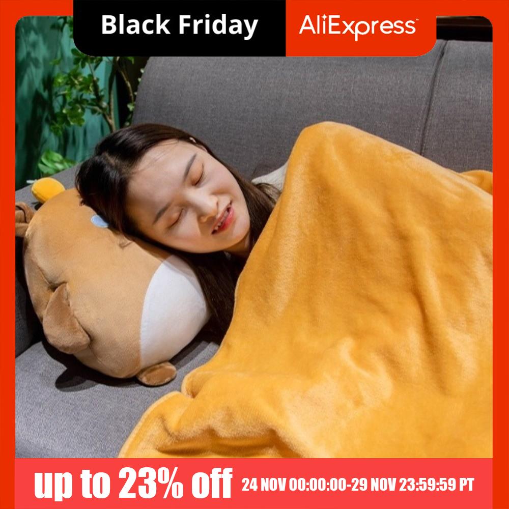 3-in-1 Capybara Throw Pillow PP Cotton Filled Air Conditioning Blanket Plush Pillow Blanket Animal Pattern Storage Design