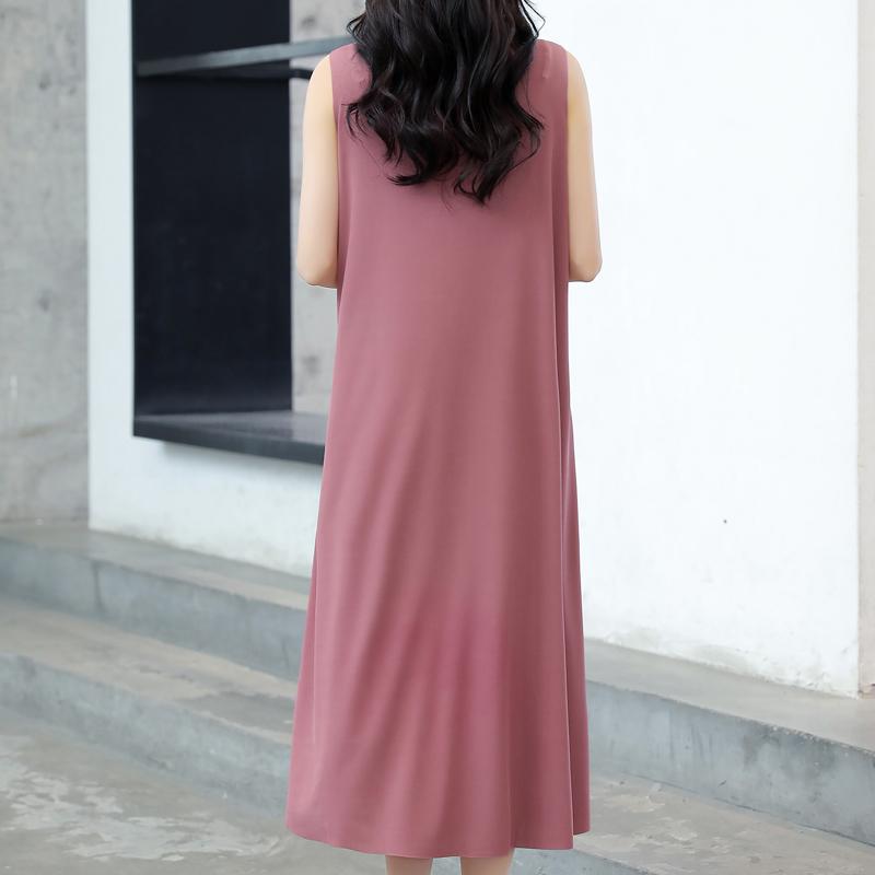 Καλοκαιρινό Αμάνικο Φόρεμα Γυναικείο Elasticity Μονόχρωμο Casual Plus Size Μακρύ Φόρεμα