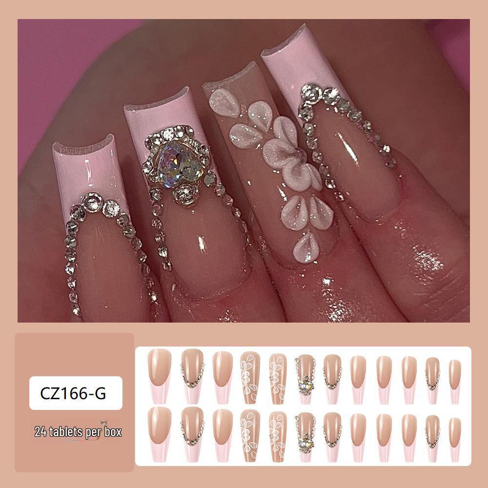 Long T-Point Diamond Jelly Glue False Nails - Press-On Nail Art Tips