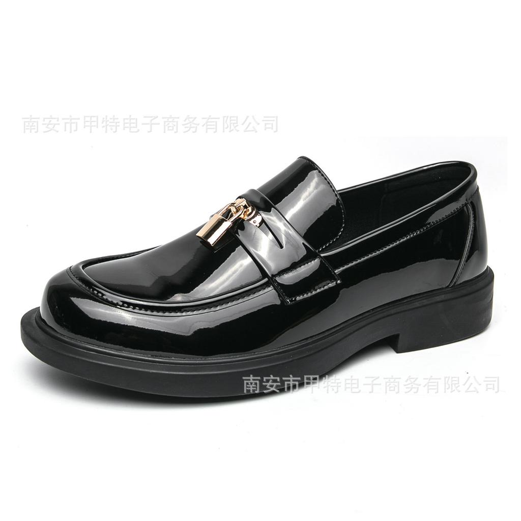 Spring new personalized lock casual leather shoes 2025 large size 46 business pointed shoes overalls men's shoes