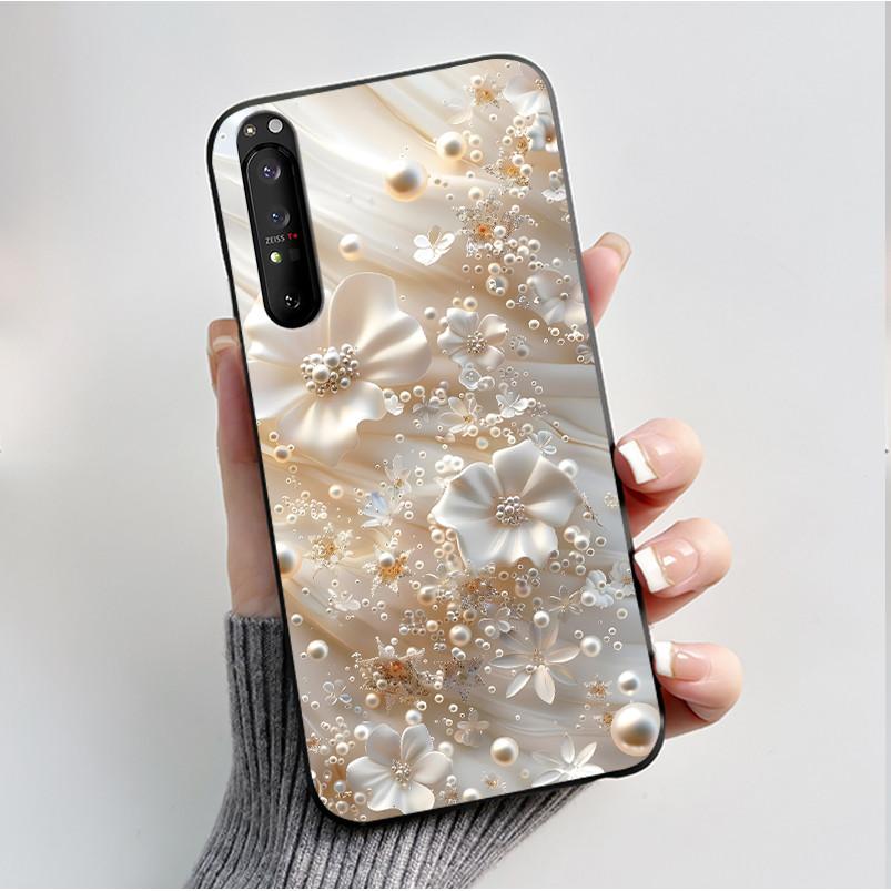 Hülle für Sony Xperia 1 II 1 III Luxus Mode Schmetterling Blume Schwarzes Silikon TPU Weiche Handyhülle für Sony 1II 1III Rückseite