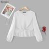 ZANZEA Blusa Casual Larga de Manga Larga Lisa con Cuello en V para Mujer