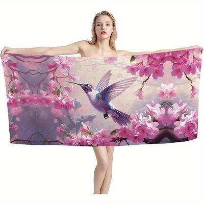 Strandtuch Kolibri Kirschblütenmuster Sonnenschutz Winddicht Geeignet für Schwimmbad Camping Reise Decke