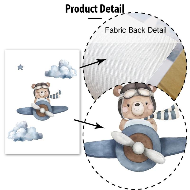 Boho Bear Aircraft Hot Air Balloon Cloud Nursery Posters Wall Art Print Canvas Painting Baby Kids Room Home Decoration Picture