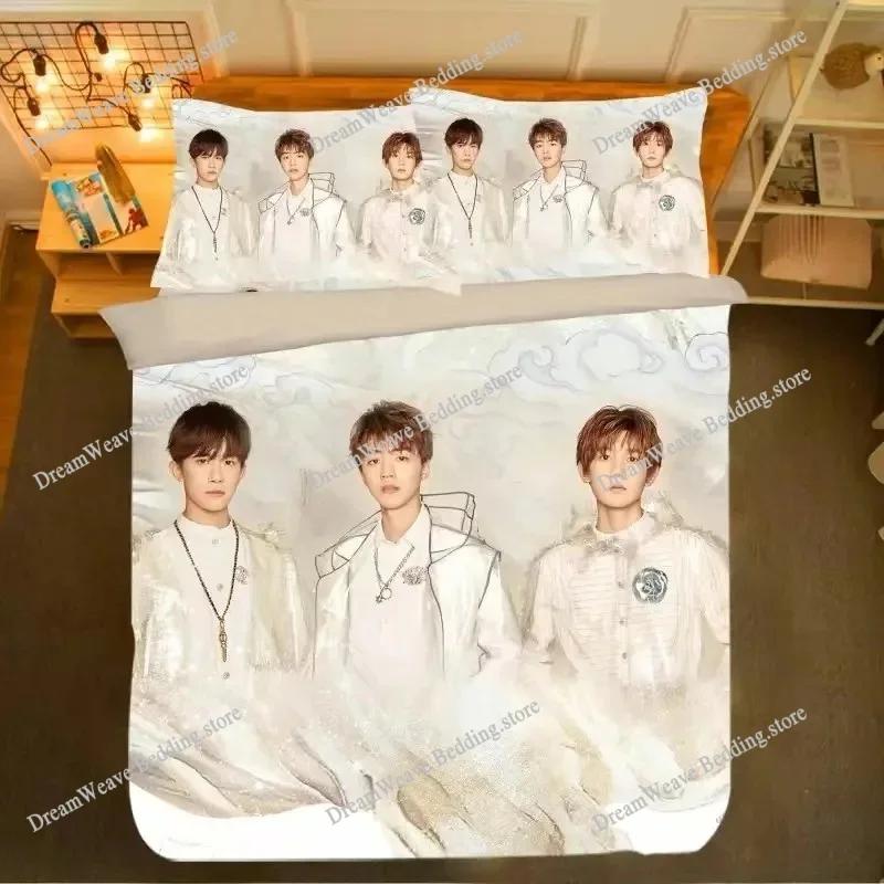 TF Boys Pillowcase+ Duvet Cover Single Dormitory Student Knit Wang Yuan Wang Junkai Qian Xi Photos Double Bedding Set963