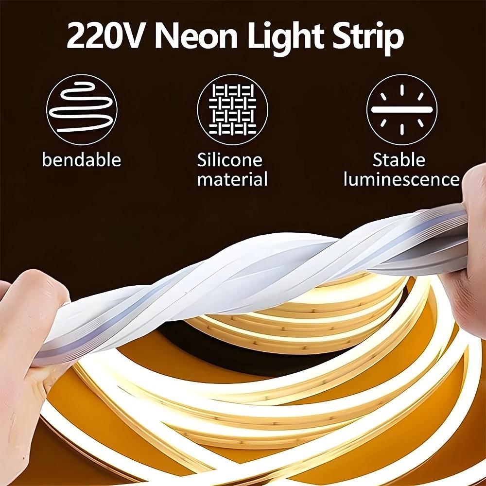 220v Led Strip Lights Waterproof 1m/3m/5m/10m Cob Tape Lights Outdoor Decoration Flexible Neon Strip