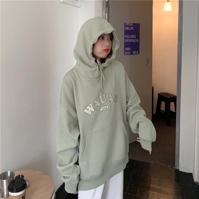 

Женские свободные свитера с длинным рукавом и капюшоном с круглым вырезом, женские топы, однотонные толстовки M светло-зеленый