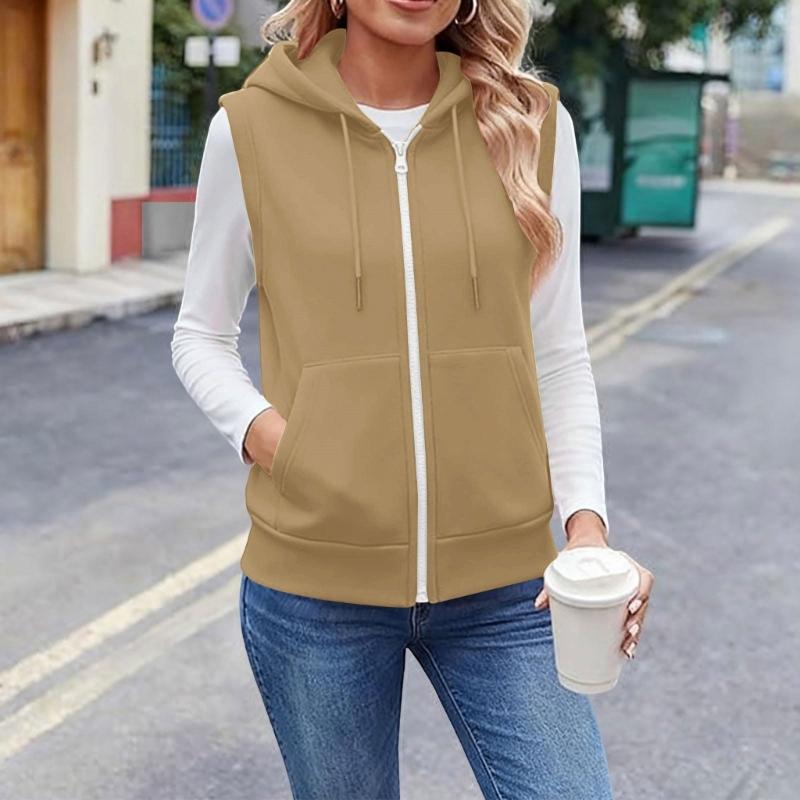 Women’s Sleeveless Sun Protection Vest Zip Up Hoodie Jacket Lightweight Drawstring Sweatshirt Outdoor Shirt with Pockets