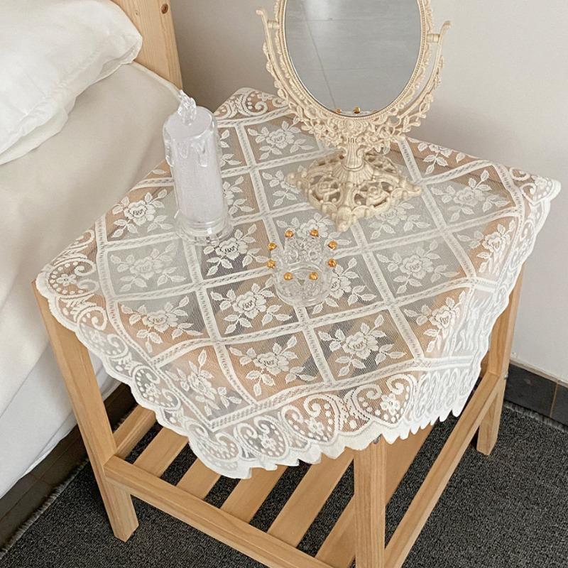 White Floral Lace Table Cloth Aesthetic Portable Party Living Room Desktop Decor Ins Style Retro Picnic Cloth Background Daily