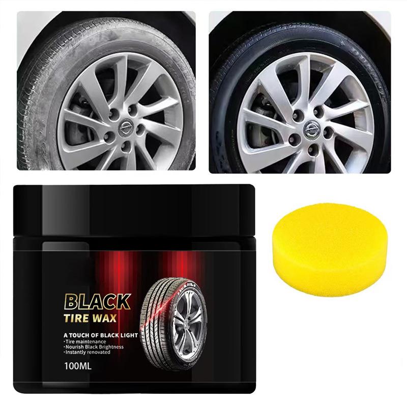 Car Tire Wax Black Shine 100ml With Applicator Sponge Tire Maintenance Wax Restores Tire Surface Protects And Enhances Tire Appearance One Size