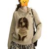 Lady Cute Dog Solid Color Sweater American Irregular Neck Knitted Sweaters Autumn Loose Versatile Woman Pullover Top