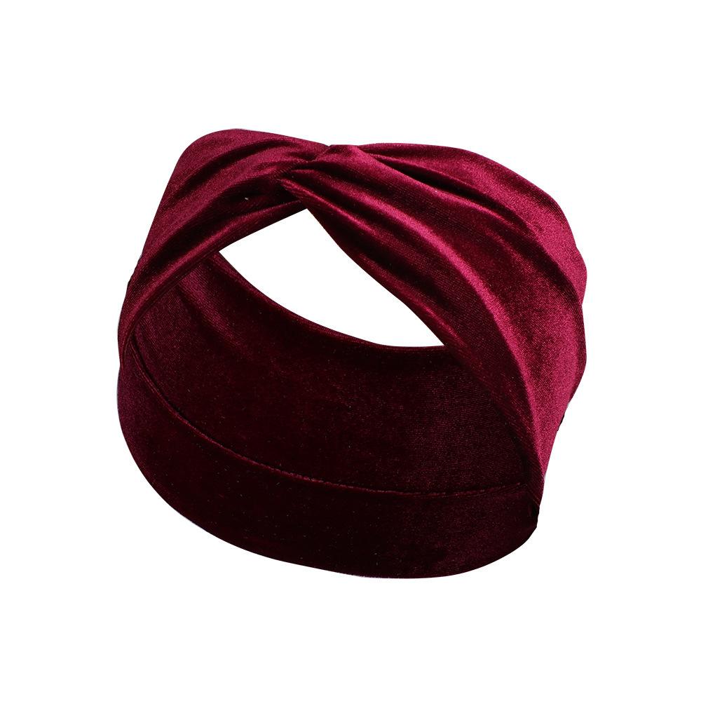 Solid Color Gold Velvet Headband, Hair Accessories Stylish Knotted Cross Elastic Wide Edge Headband Headband