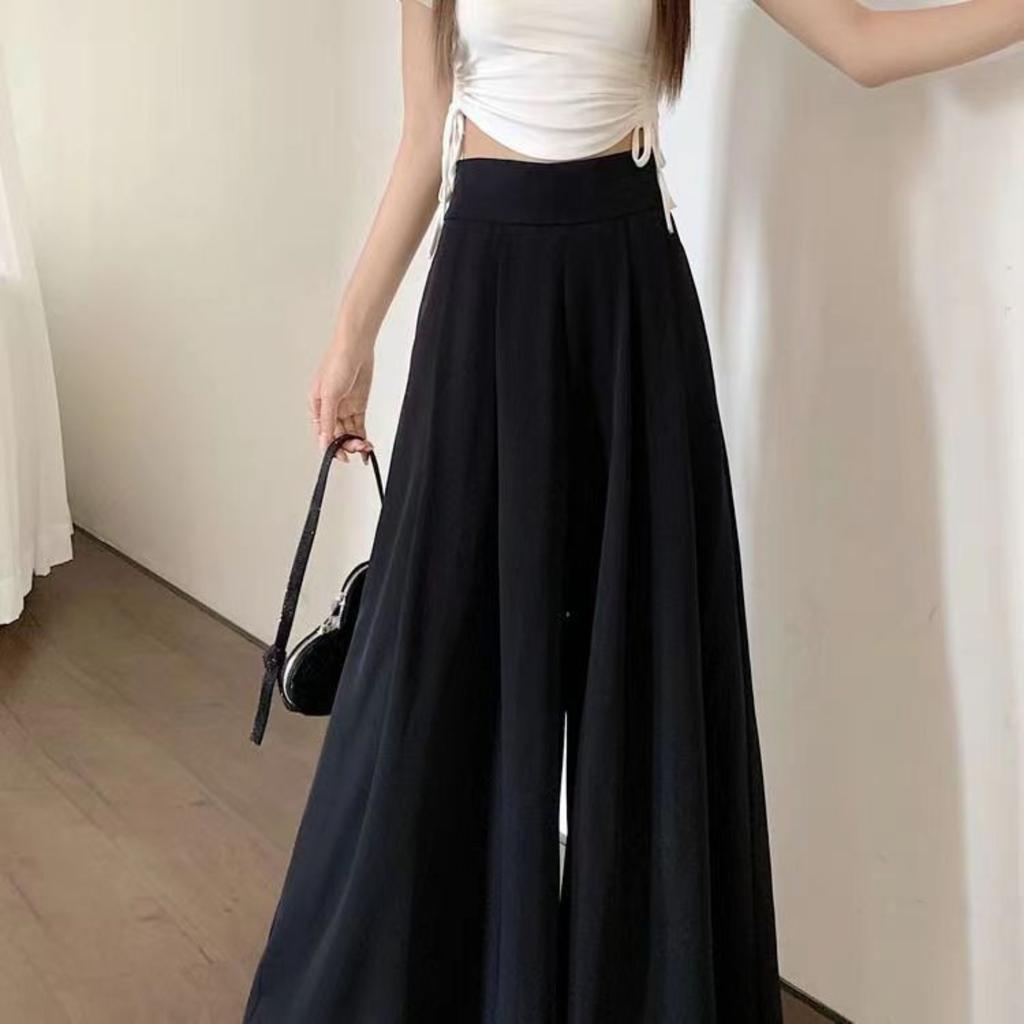 Women's Lightweight, Oversized, Flowy Skirt-Pants For Spring And Summer; Slimming, High-Waisted, Casual Pleated Trousers