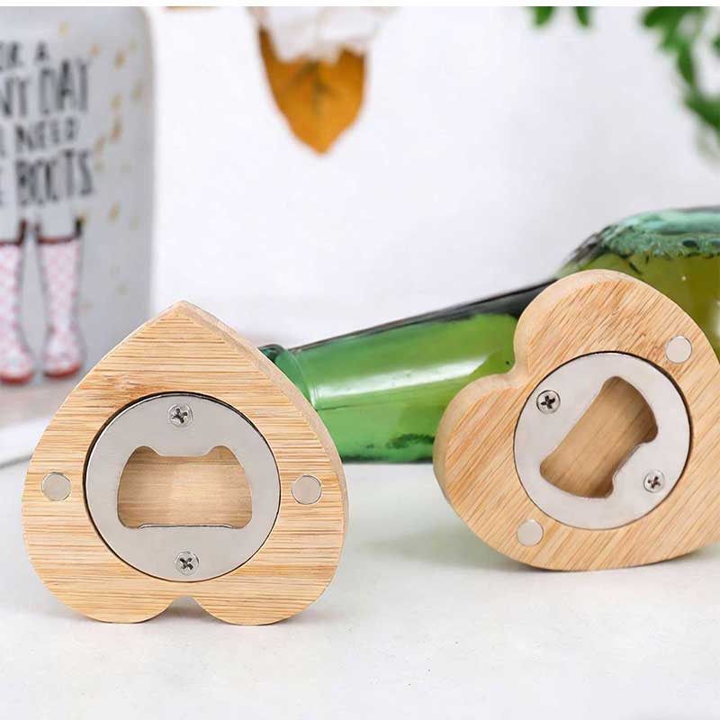 1/5/20PCS Beer Bottle Opener Heart Shaped Bamboo Magnetic Opener Portable Fridge Magnet Beer Opener Bar Wedding Home Party Tools