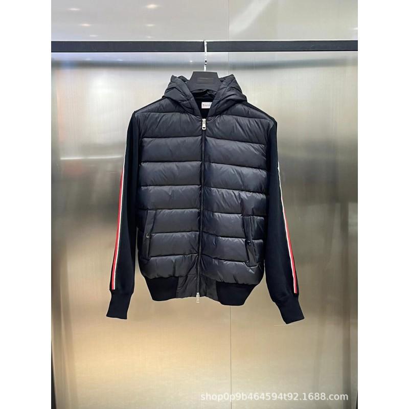 Unisex Winter Cotton-Padded Jacket With Hooded Collar Knit Patchwork Design Loose Fit Daily Wear