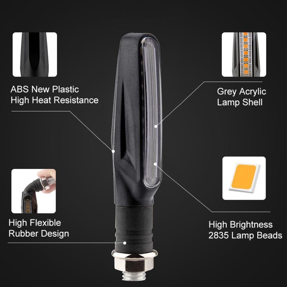 4 Pcs Motorcycle LED Turn Signals, Front + Rear Blinkers Indicator Turn Signal Amber Flowing Sequential Universal Lamp, 12V Motorcycle Turn Signal