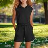 Kids Sleeveless Hoodie and High Waist Wide Leg Shorts Two Piece Set Casual Comfortable Summer Outfit for Girls
