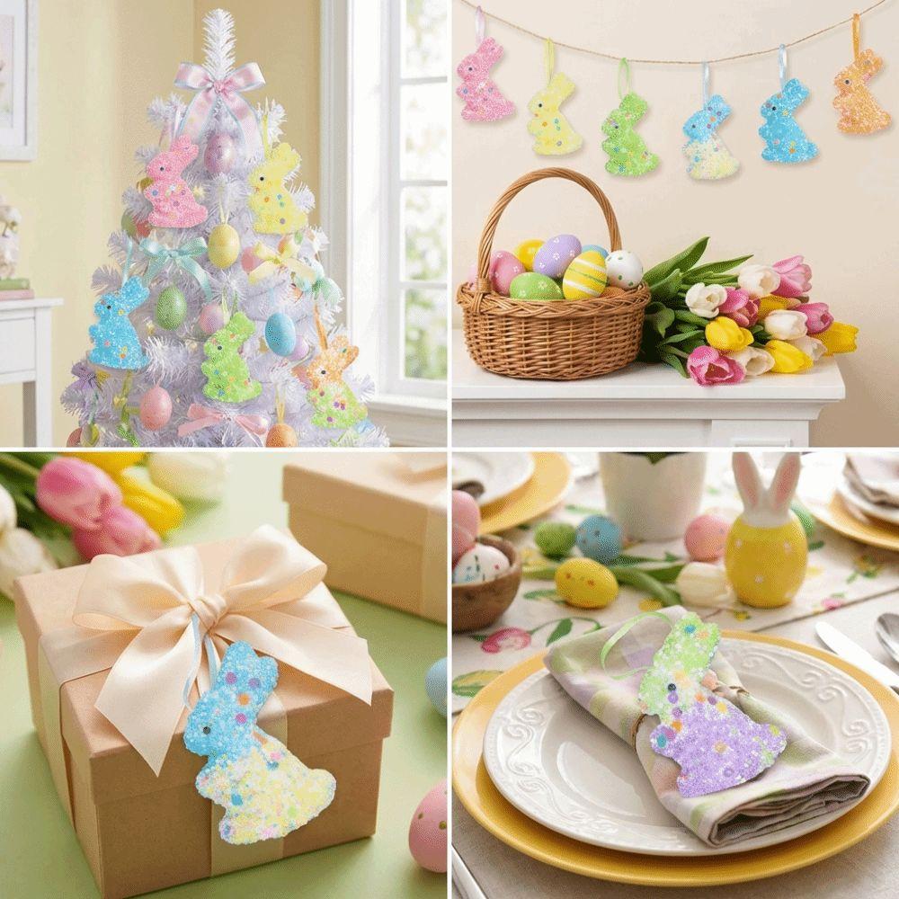 6Pcs Colorful Foam Easter Rabbit Animal Mold Easter Bunny Decor Sequin Bunny Ornament  Kids Gift