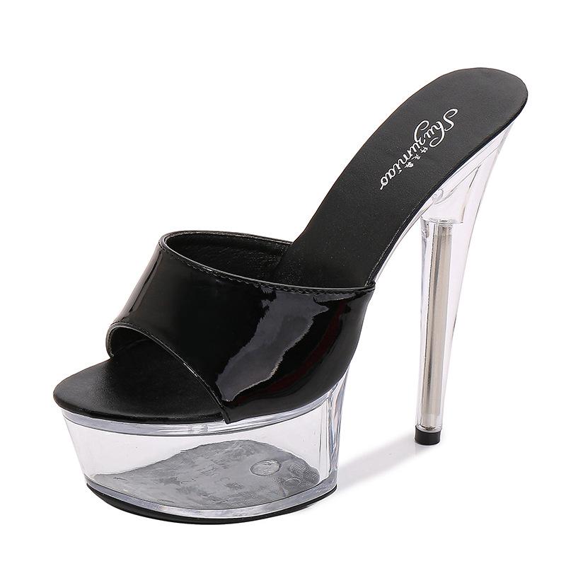 Patent Leather 13cm15cm Special High Heels Thin Heels Sexy Waterproof Table  High Super High Slippers Women's Summer
