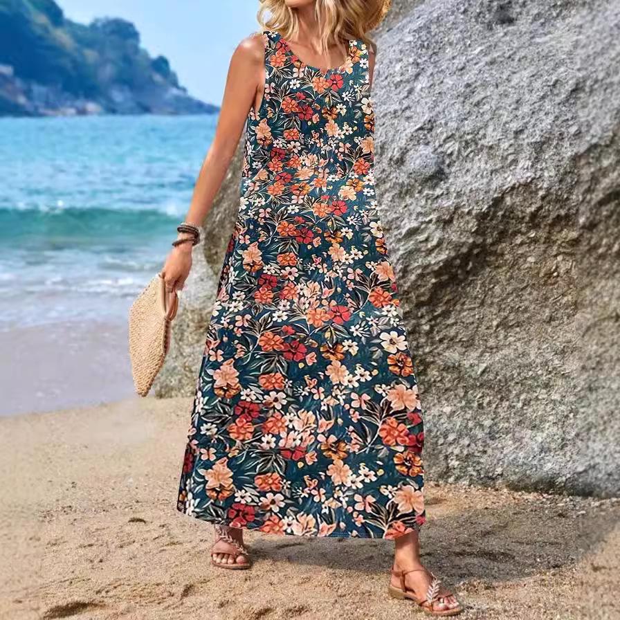 2024 Sleeveless Bohemian Print Women's Casual Dress