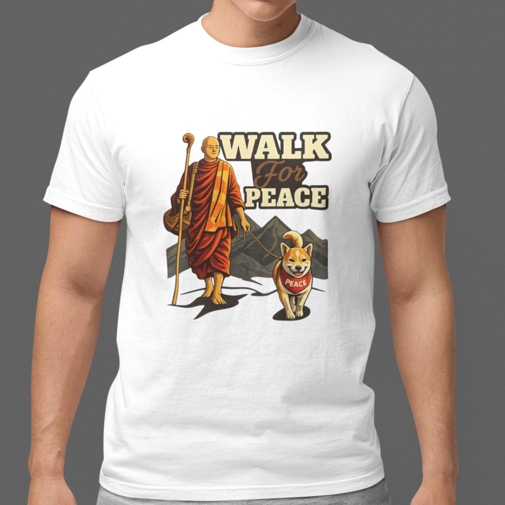 Walk For Peace T Shirt Monk Graphic Tee Spiritual Meditation Yoga Shirt S-5XL S разноцветный