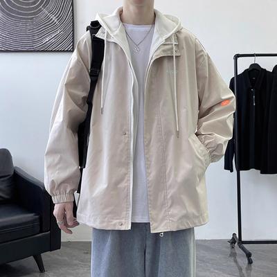 Spring and Autumn Hooded Jacket Men's New Gown Teen Autumn and Winter Vacation Two Loose Coats Thickened