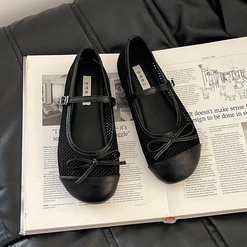 

Модные дышащие балетки с бантом, женские летние французские повседневные, с пряжкой для юбки, сандалии Мэри Джейн 35