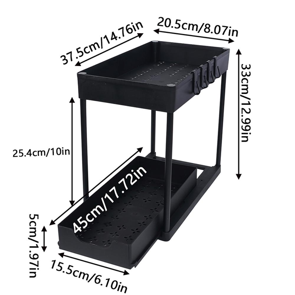 Organizér pro uložení pod dřez s háčky, 2úrovňový výsuvný košík do skříně, výsuvná zásuvka pro koupelnu a kuchyň