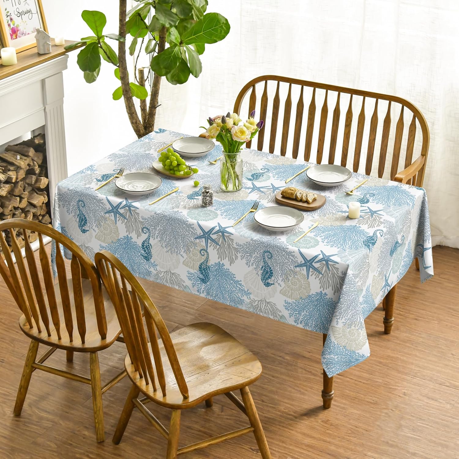 Summer Sealife Beach Rectangle Waterproof Tablecloth Holiday Party Decor Washable Kitchen Dining Tablecloth Picnic Dinner Decor 50x50cm napkin