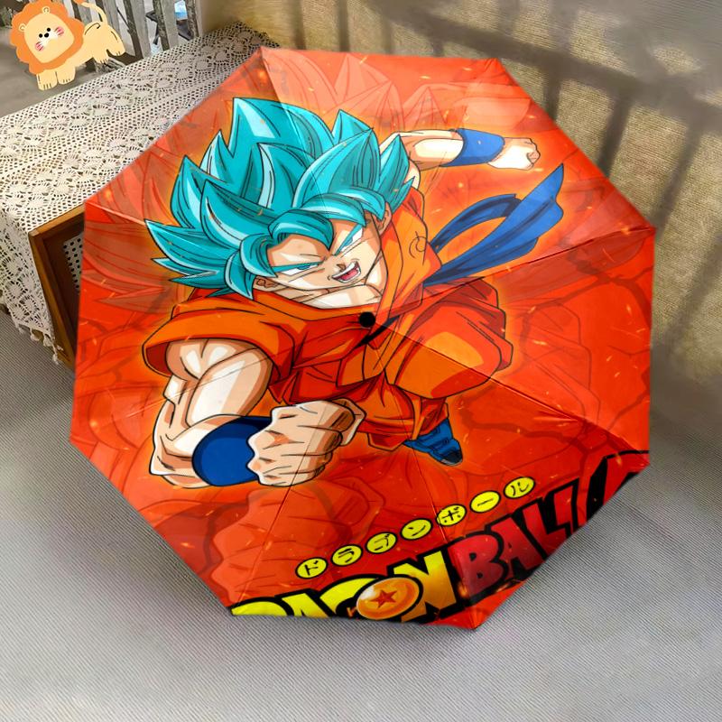 1 PC Automatic Folding Umbrella - Son Goku Pattern Portable Foldable Design With 8 Ribs Christmas Birthday Gifts