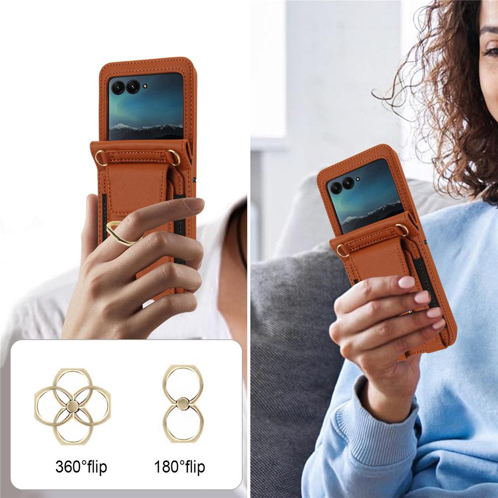 Ring Holder Bracelet Cards Slot Crossbody Leather Case For Motorola MOTO Razr 40 40Ultra 50 50Ultra Long Lanyard Wallet Cover