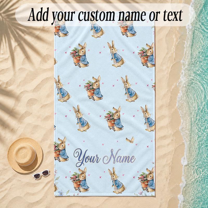 Beach TowelPeter Rabbit Custom Name Text Personalized Soft Towel for Beach Pool Indoor Home Decor Gift