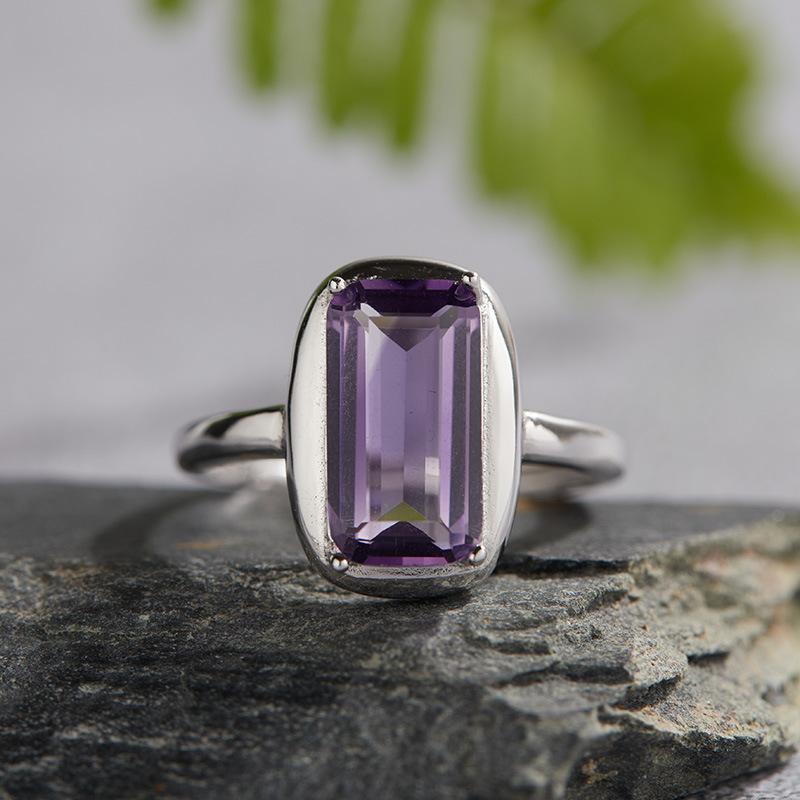 Versatile Design S925 Sterling Silver Inlaid With Natural Amethyst Necklace Femininity Sugar Cube Pendant