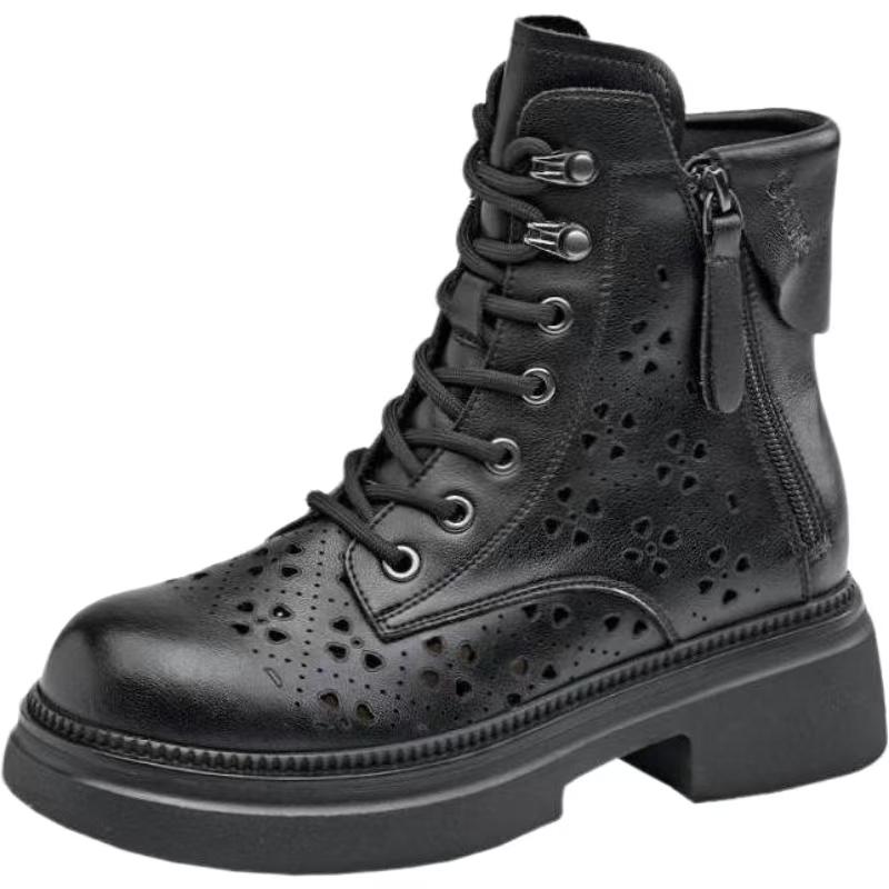 

Women s Spring Summer New Block Heel Ankle Cool Boots Leather Hollow Out Thick Sole Non Slip Round Toe Little Size Cave Boots 36 чорний
